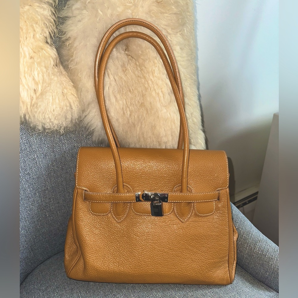 Italian leather Hermes style bag with lock